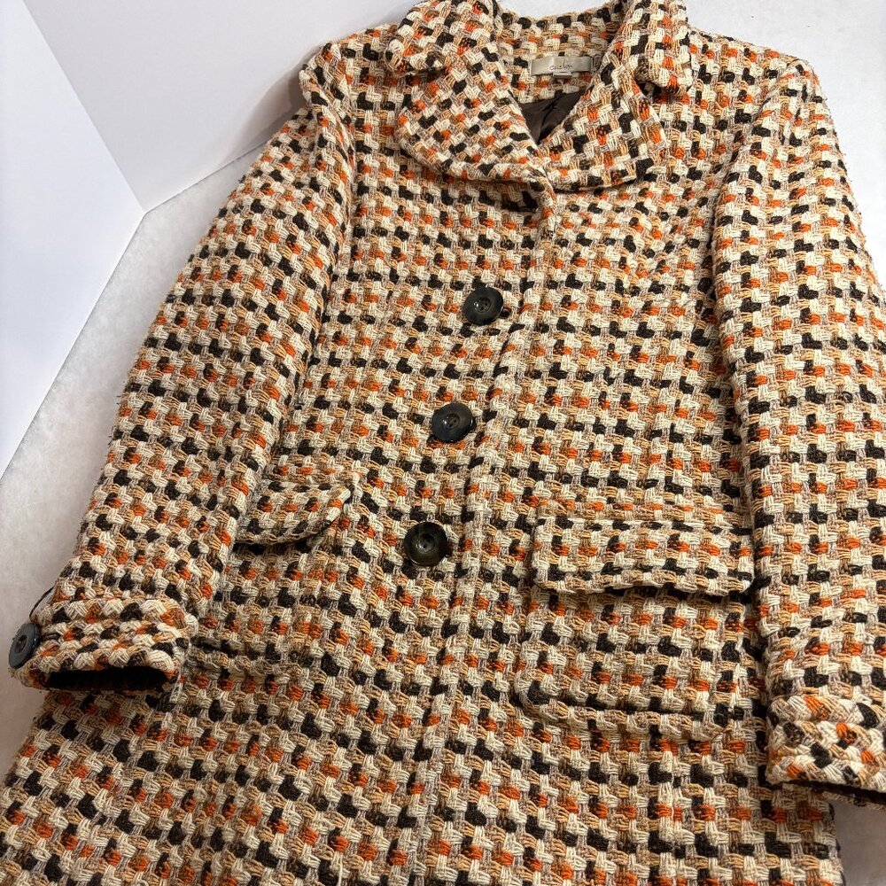 VTG Caslon Wool Woven Tweed Car Coat Brown Orange Women's Sz L Mod 70's Style. L